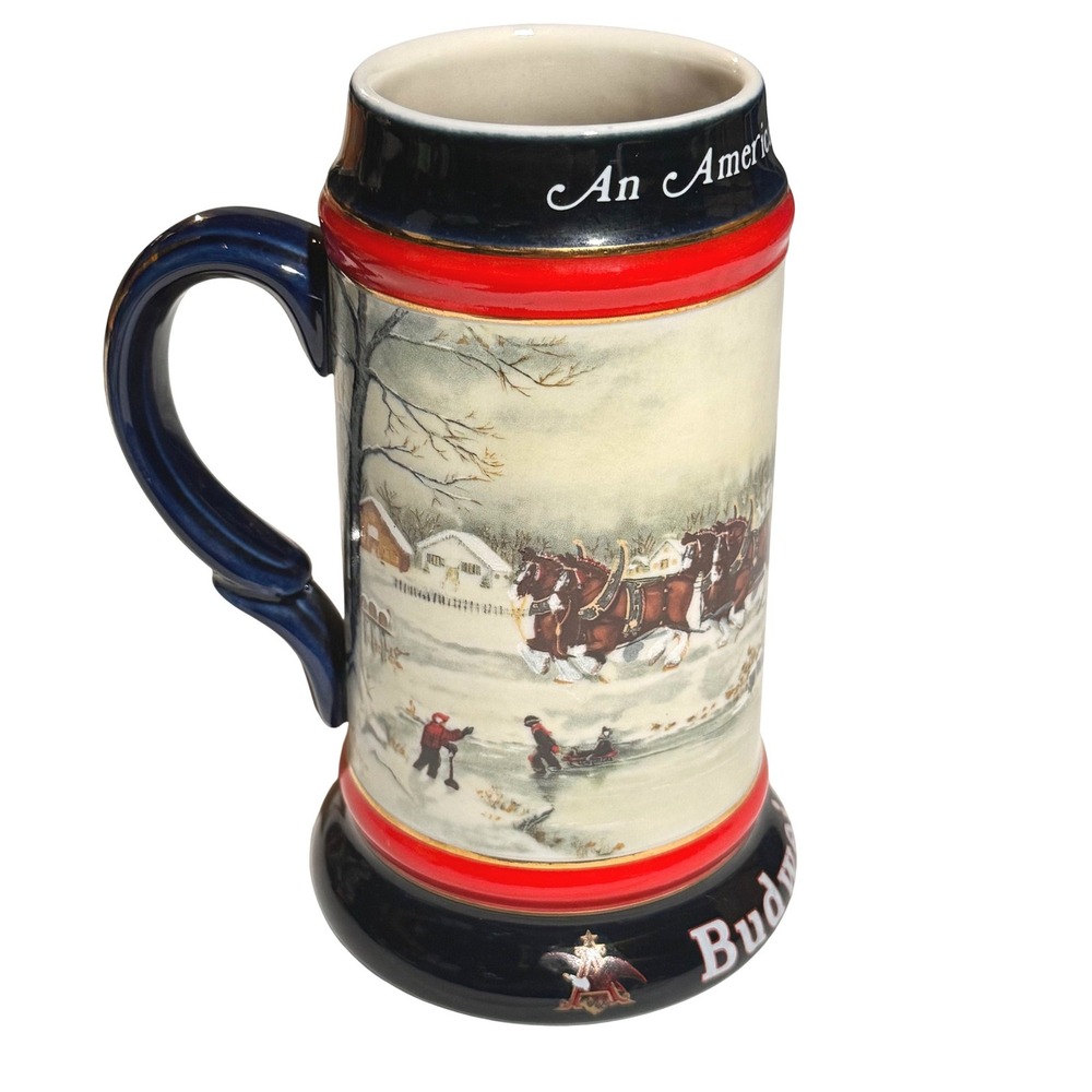 Budweiser 1990 An American Tradition Holiday Stein Clydesdales Ceramic Mug Multi